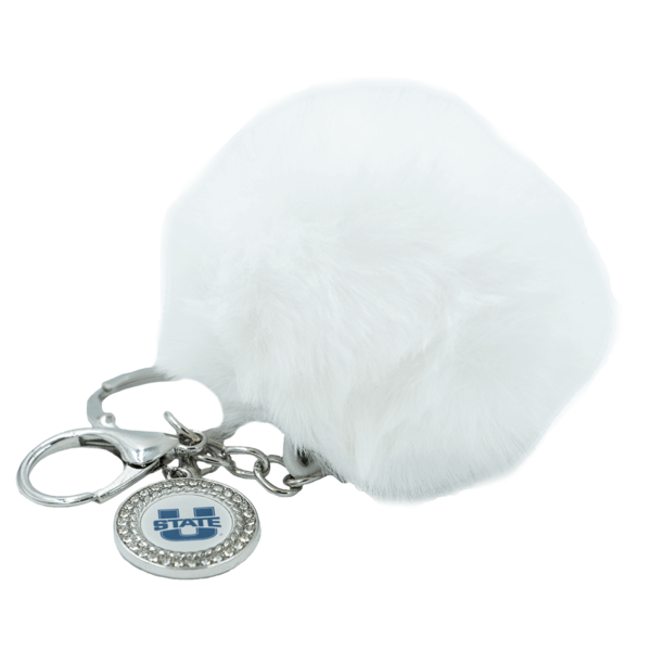 White Pom Pom Keychain U-State